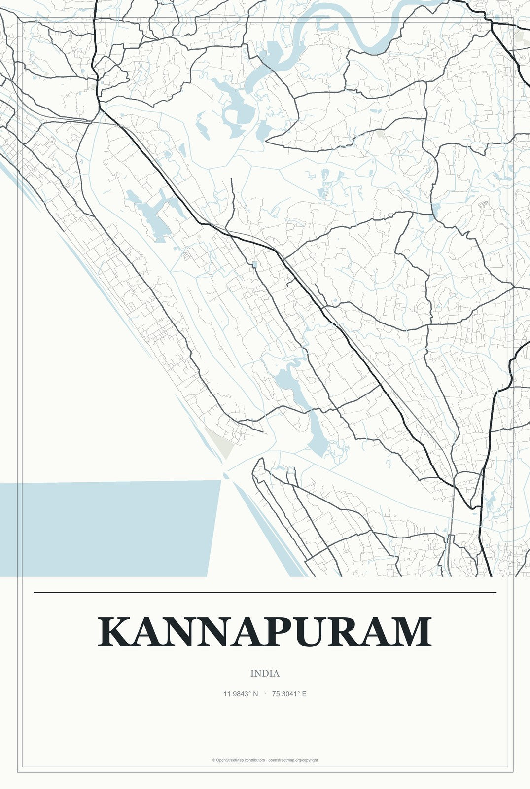 Kannapuram, India City Map Aluminum Sign in Gallery Air style