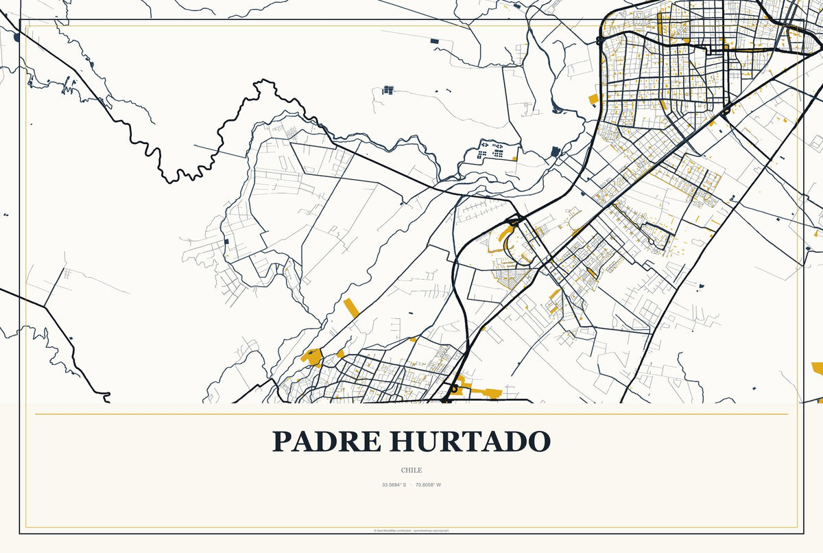 Padre Hurtado, Chile City Map Aluminum Sign in Citrine Modern style