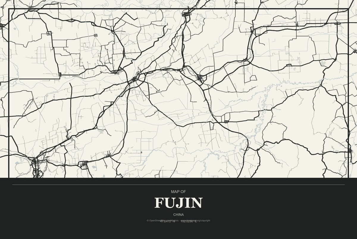 Fujin, China City Map Aluminum Sign in Museum Plaque style