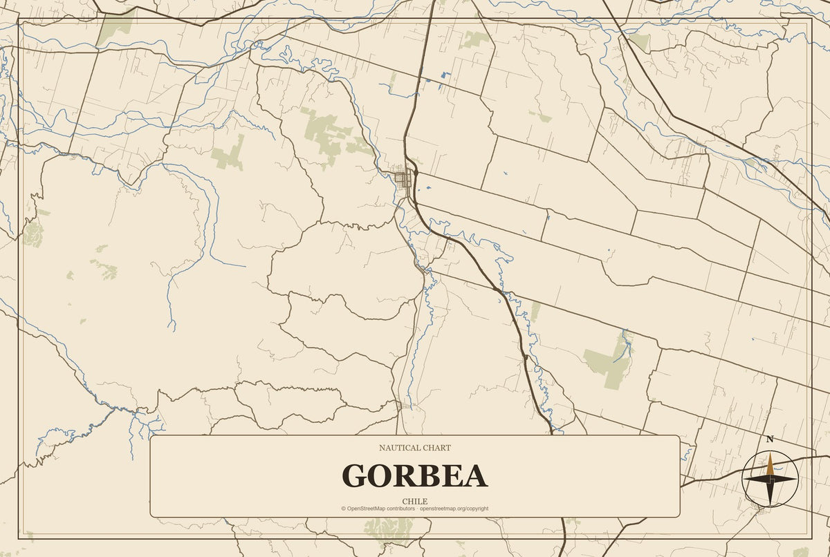 Gorbea, Chile City Map Aluminum Sign in Heritage Nautical style