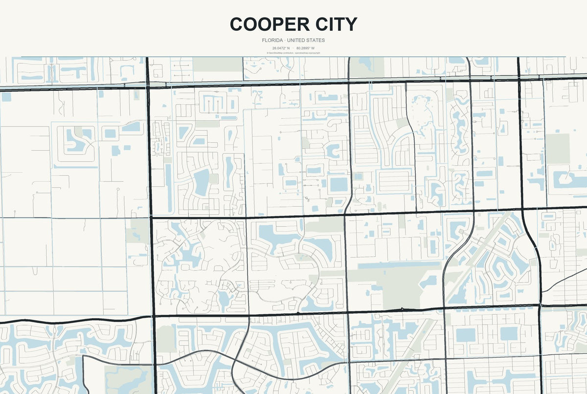 Cooper City, Florida City Map Aluminum Sign in Headline Atlas style