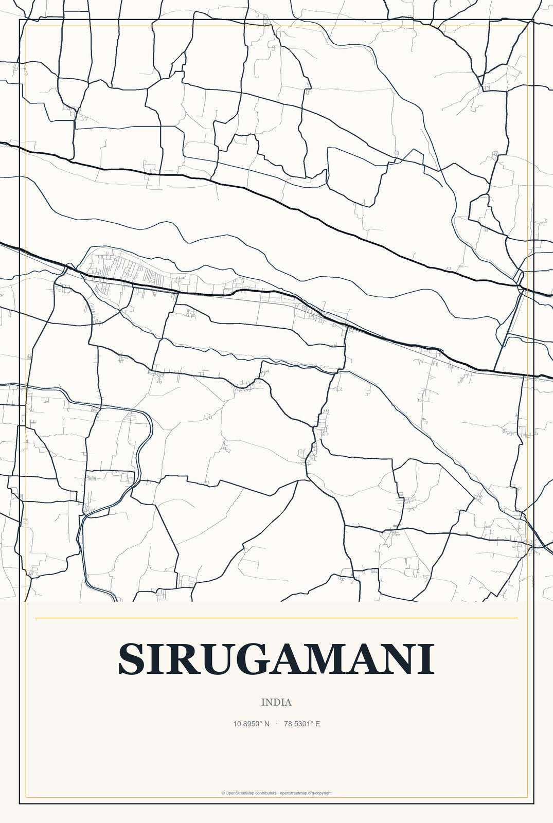 Sirugamani, India City Map Aluminum Sign in Citrine Modern style