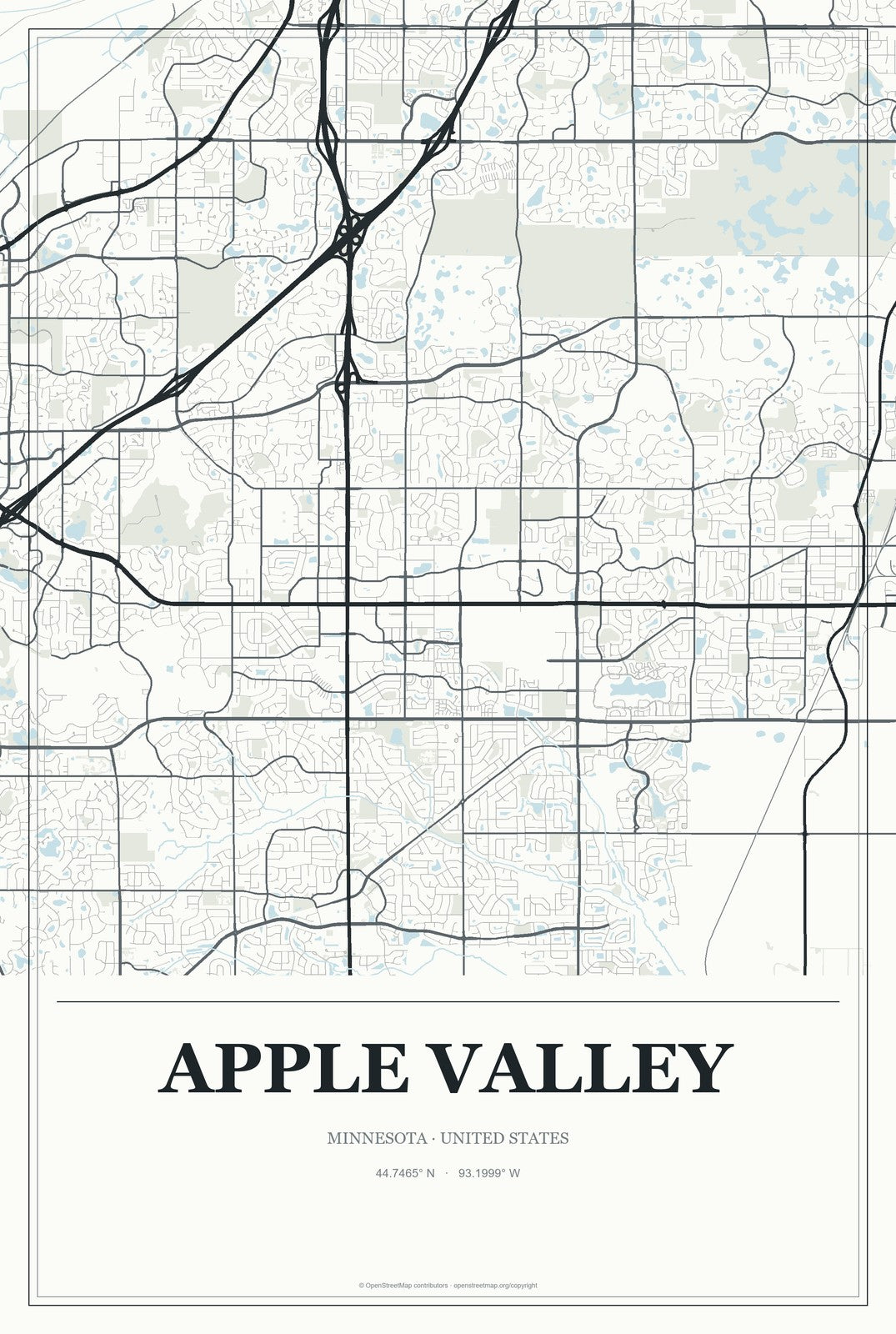 Apple Valley, Minnesota City Map Aluminum Sign in Gallery Air style