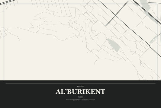 Al’burikent, Russia City Map Aluminum Sign in Museum Plaque style
