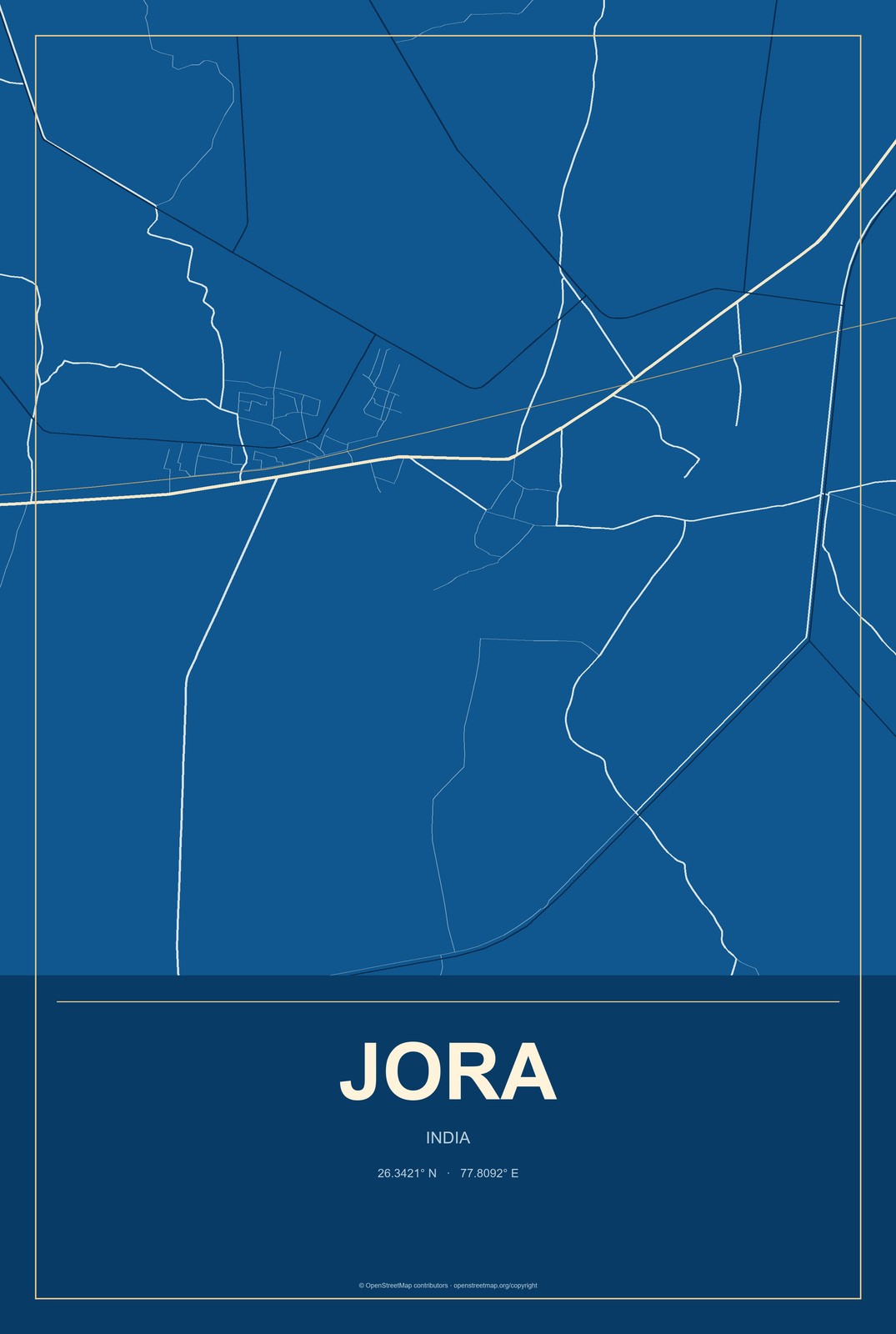 Jora, India City Map Aluminum Sign in Harbor Cobalt style