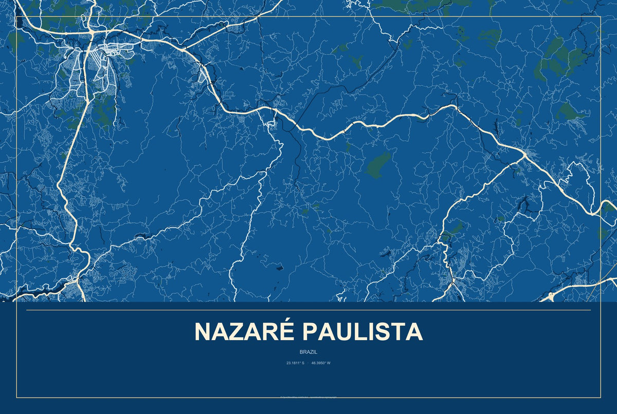 Nazaré Paulista, Brazil City Map Aluminum Sign in Harbor Cobalt style