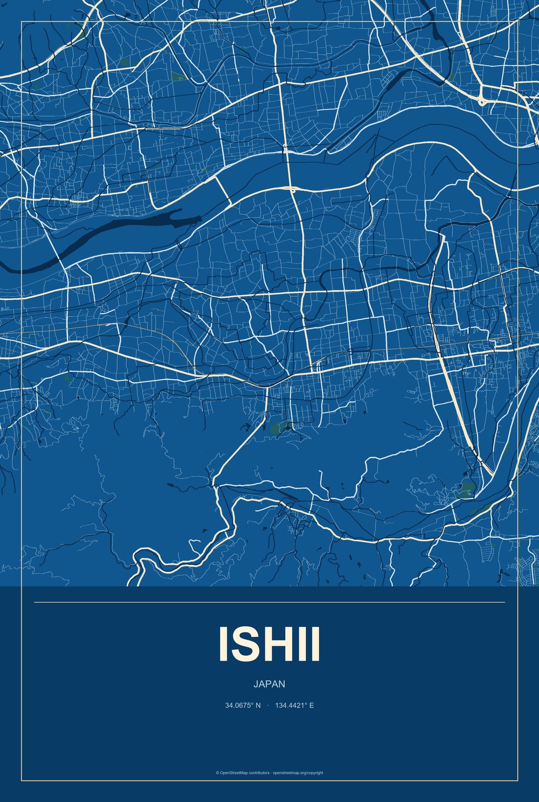 Ishii, Japan City Map Aluminum Sign in Harbor Cobalt style