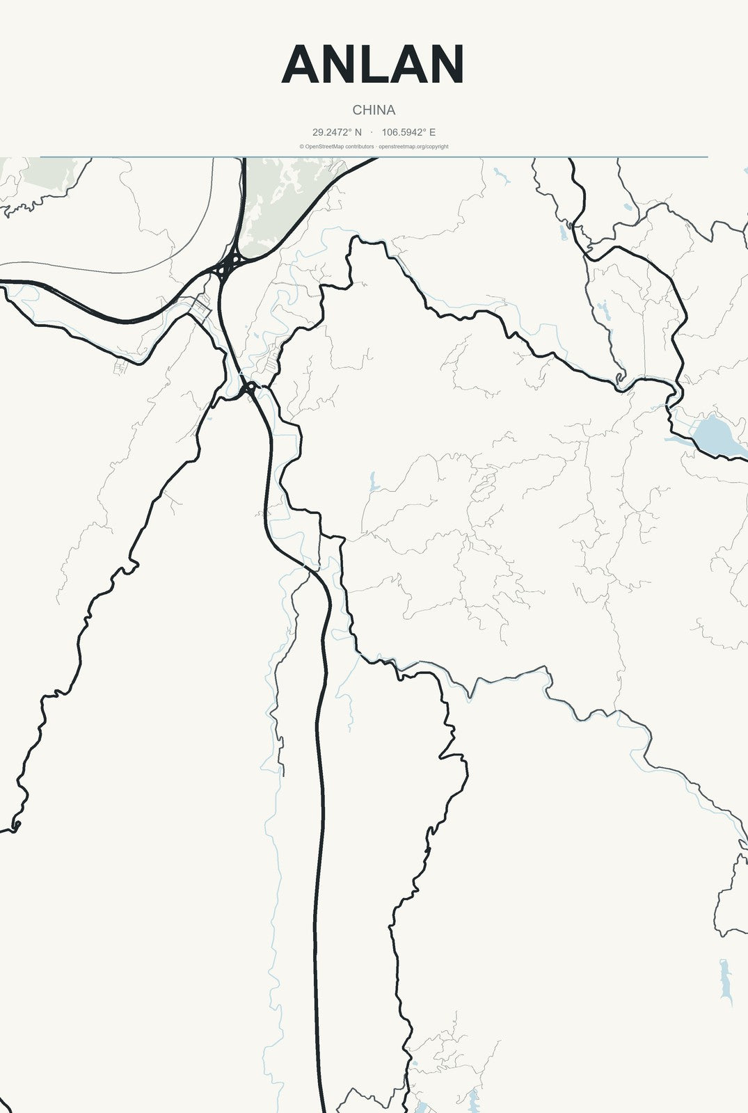 Anlan, China City Map Aluminum Sign in Headline Atlas style
