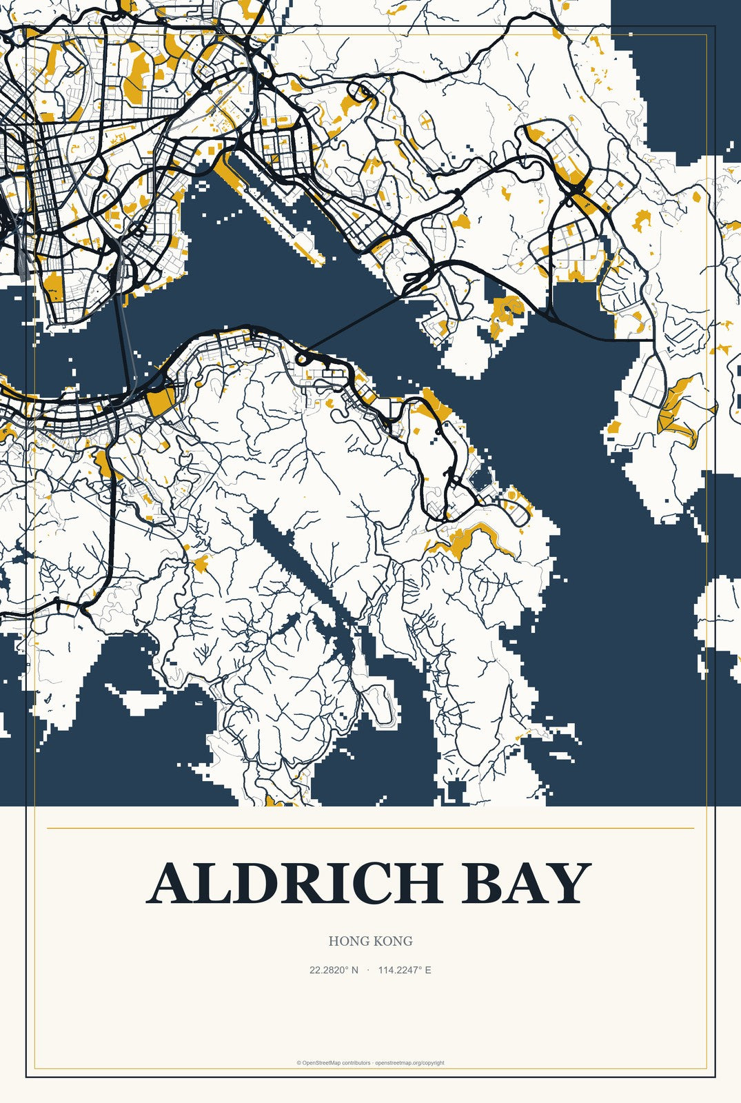 Aldrich Bay, Hong Kong City Map Aluminum Sign in Citrine Modern style