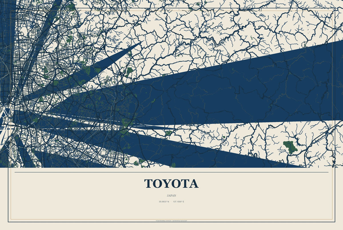 Toyota, Aomori, Japan City Map Aluminum Sign in Coastal Cutout style