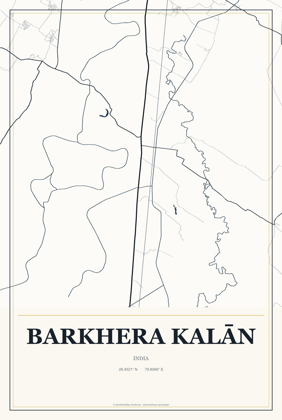 Barkhera Kalān, India City Map Aluminum Sign in Citrine Modern style