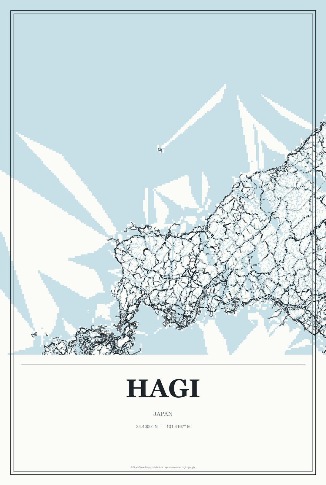Hagi, Japan City Map Aluminum Sign in Gallery Air style