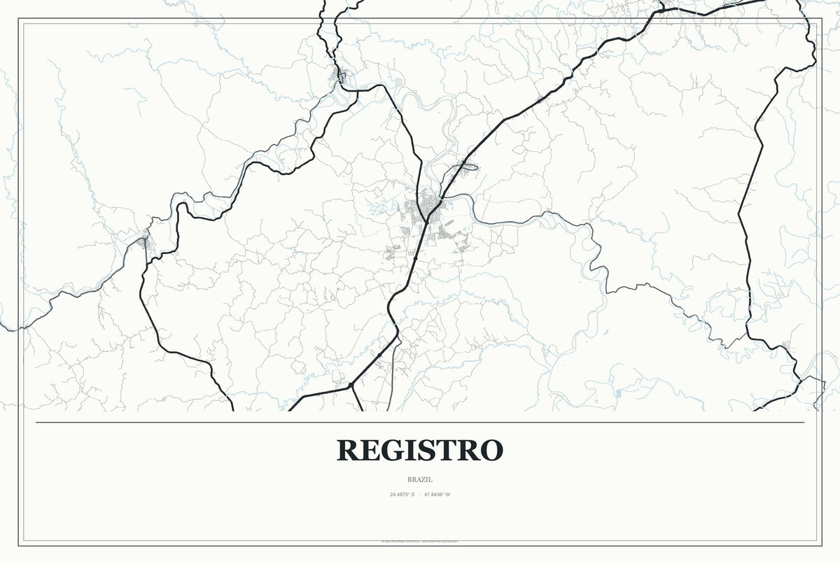 Registro, Brazil City Map Aluminum Sign in Gallery Air style