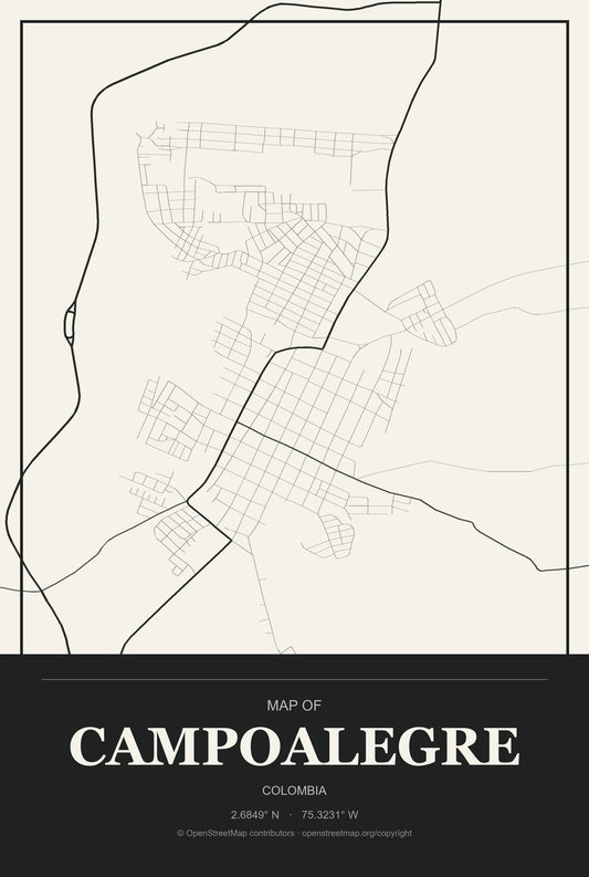 Campoalegre, Colombia City Map Aluminum Sign in Museum Plaque style