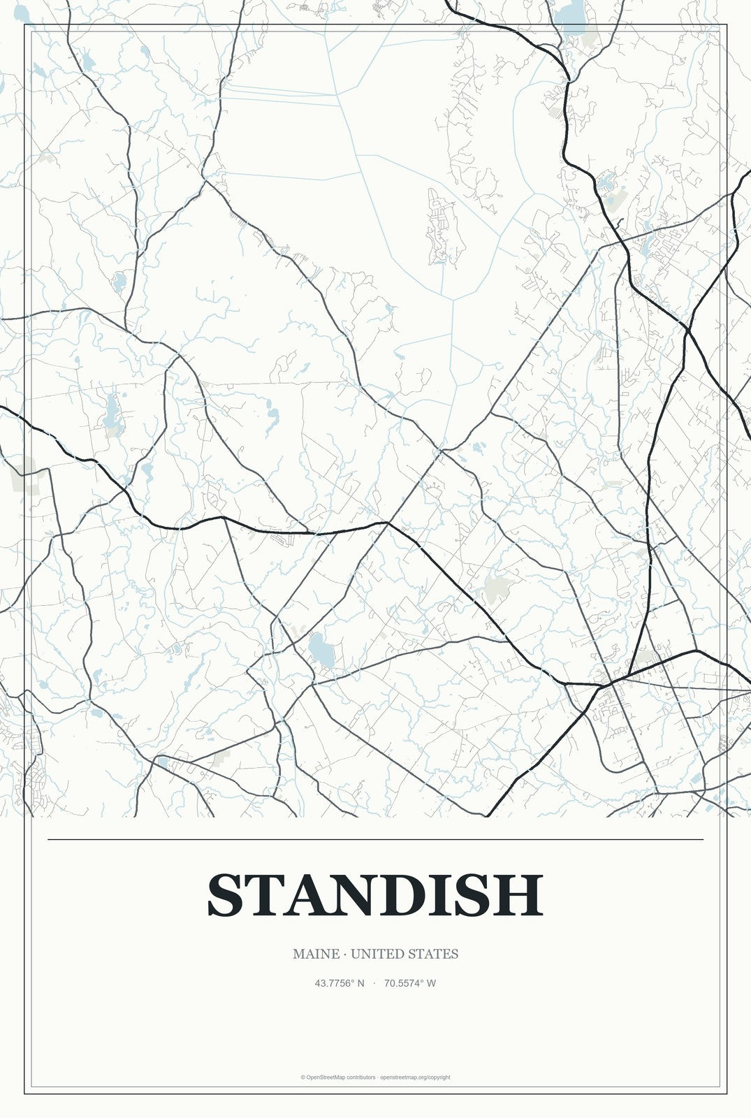 Standish, Maine City Map Aluminum Sign in Gallery Air style