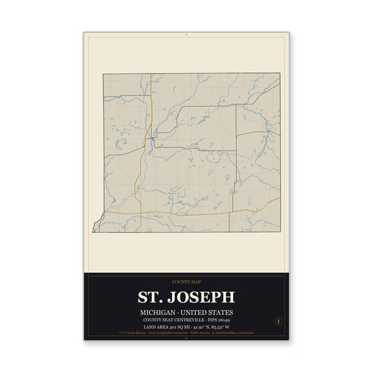 St. Joseph County, Michigan Map Aluminum Sign in Museum Plaque style