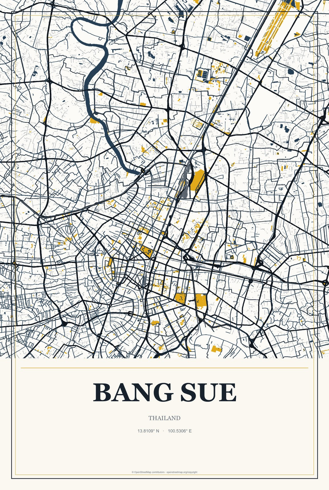Bang Sue, Thailand City Map Aluminum Sign in Citrine Modern style