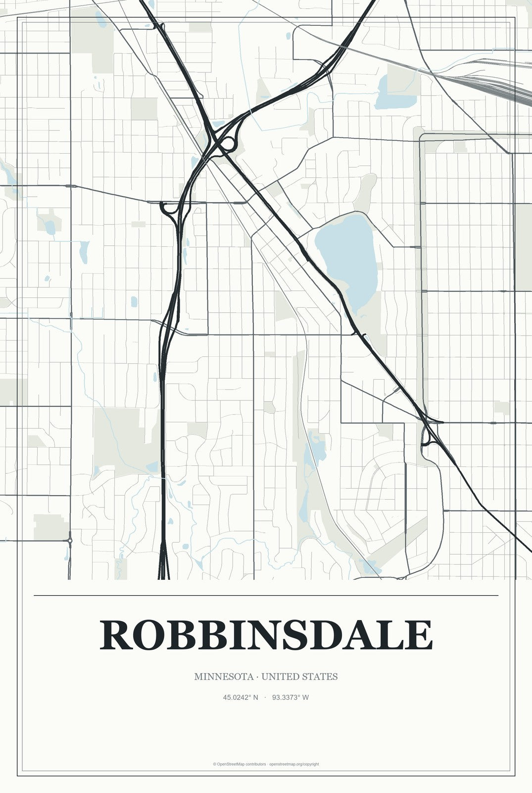 Robbinsdale, Minnesota City Map Aluminum Sign in Gallery Air style