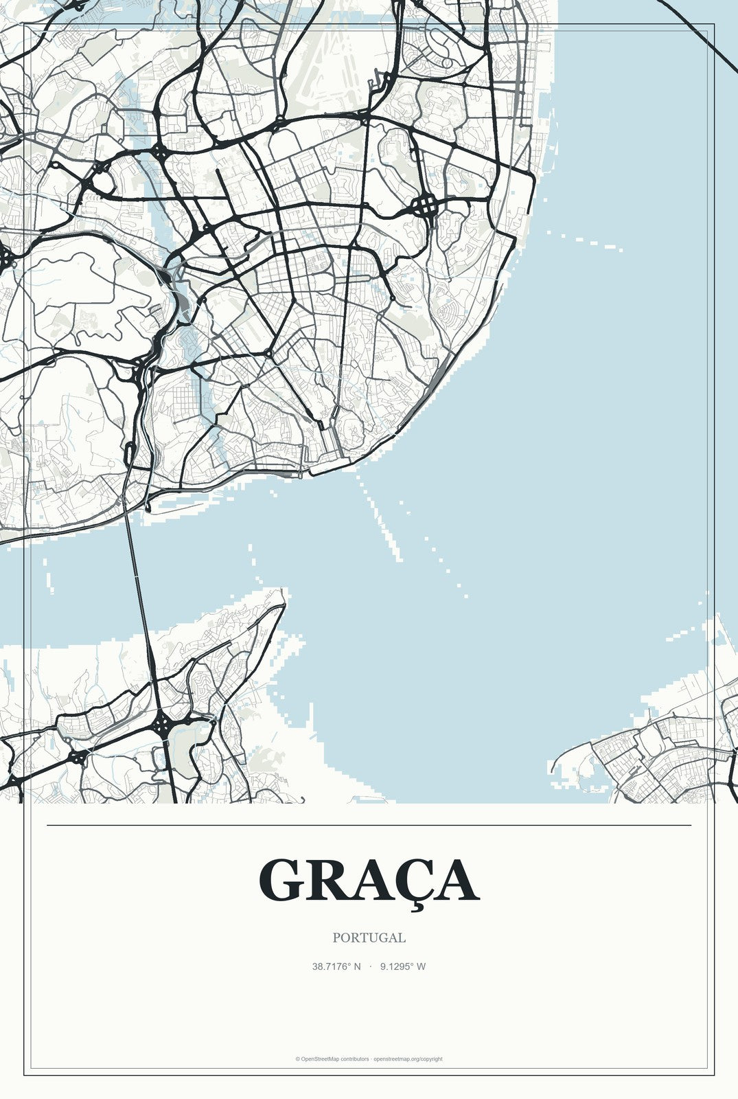 Graça, Portugal City Map Aluminum Sign in Gallery Air style