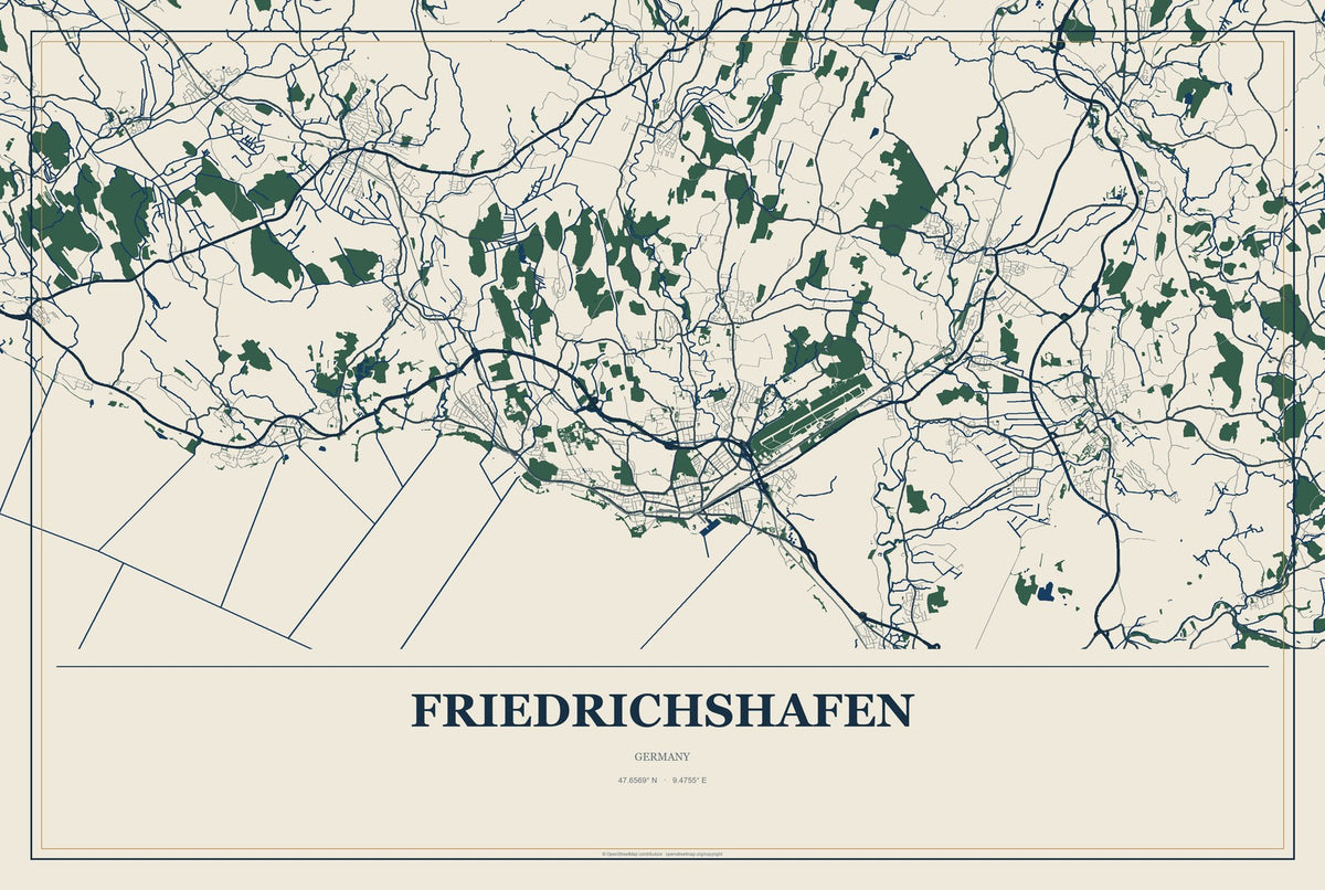 Friedrichshafen, Germany City Map Aluminum Sign in Coastal Cutout style