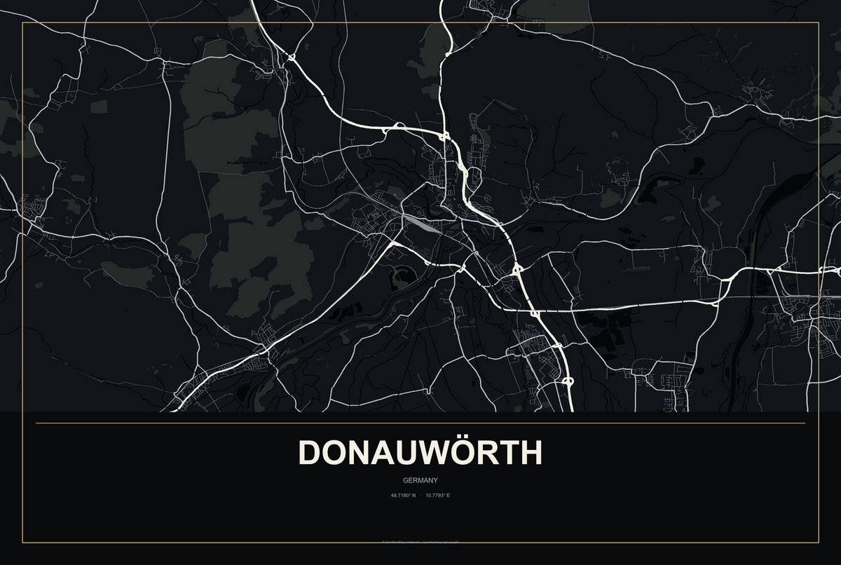 Donauwörth, Germany City Map Aluminum Sign in Metropolitan Noir style