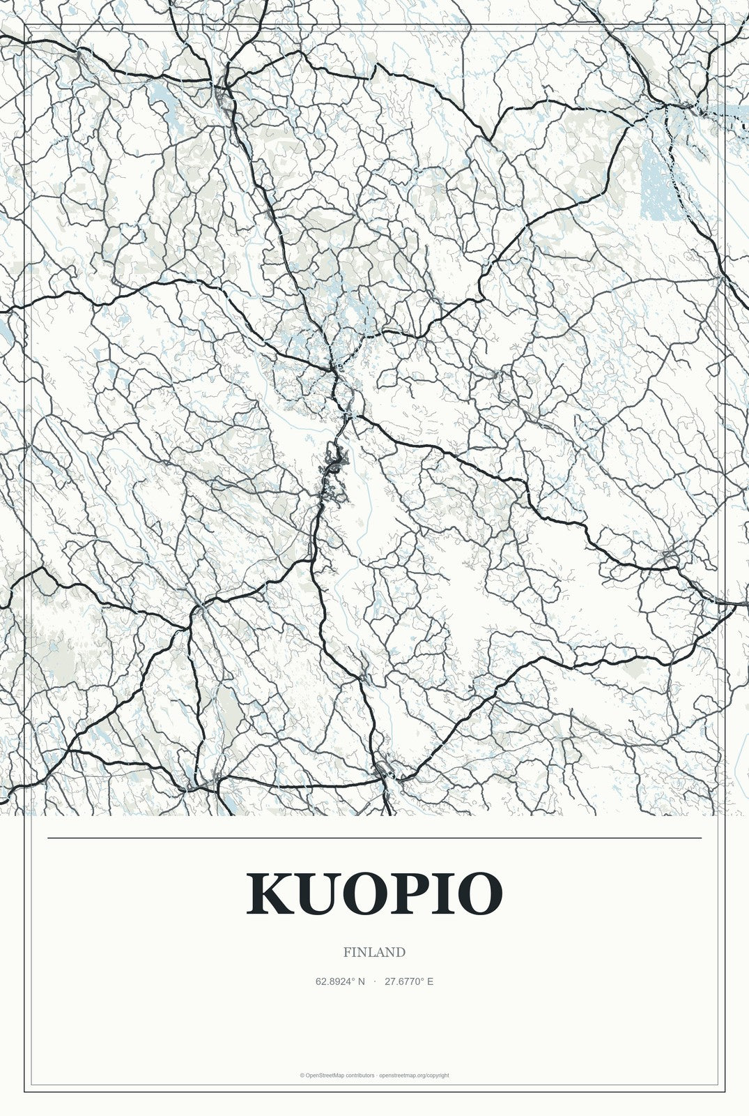 Kuopio, Finland City Map Aluminum Sign in Gallery Air style