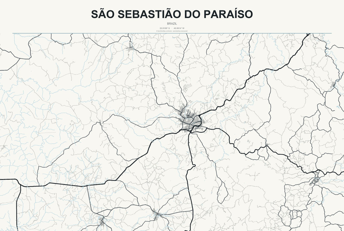 São Sebastião do Paraíso, Brazil City Map Aluminum Sign in Headline Atlas style