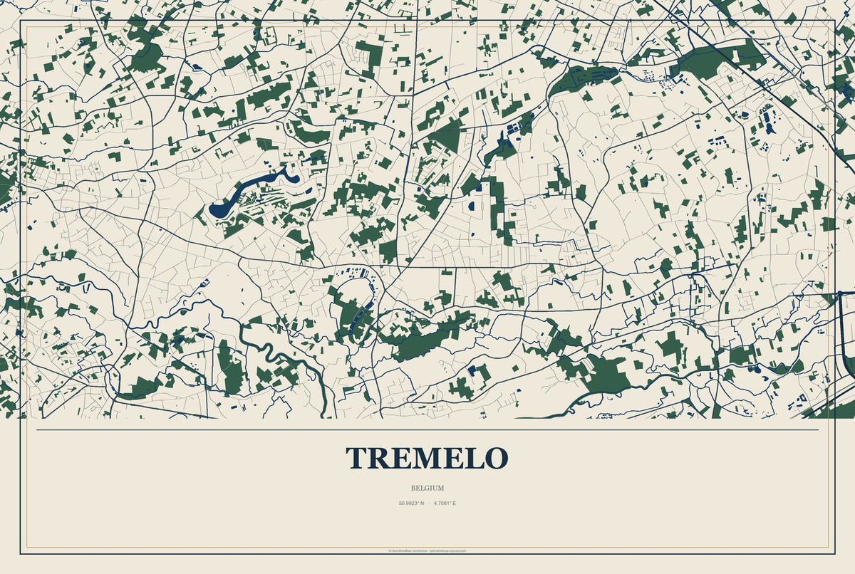 Tremelo, Belgium City Map Aluminum Sign in Coastal Cutout style