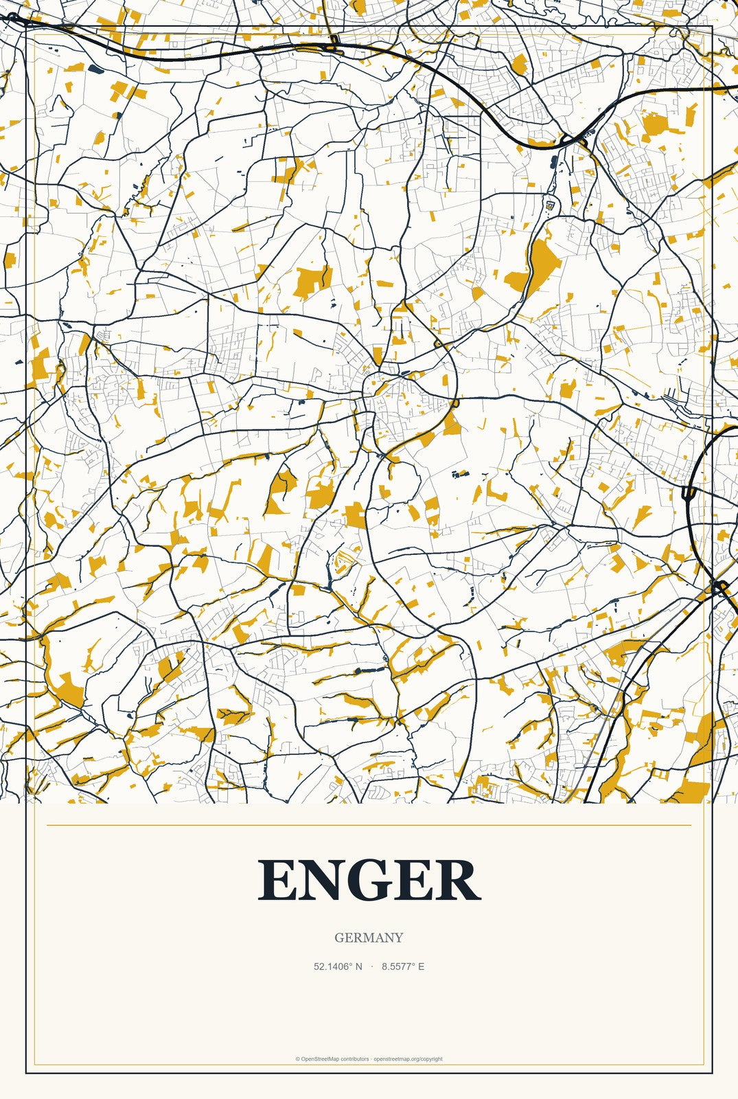 Enger, Germany City Map Aluminum Sign in Citrine Modern style