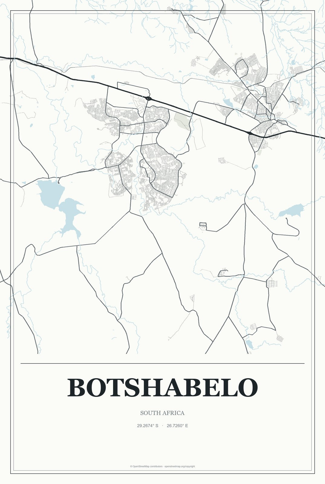 Botshabelo, South Africa City Map Aluminum Sign in Gallery Air style