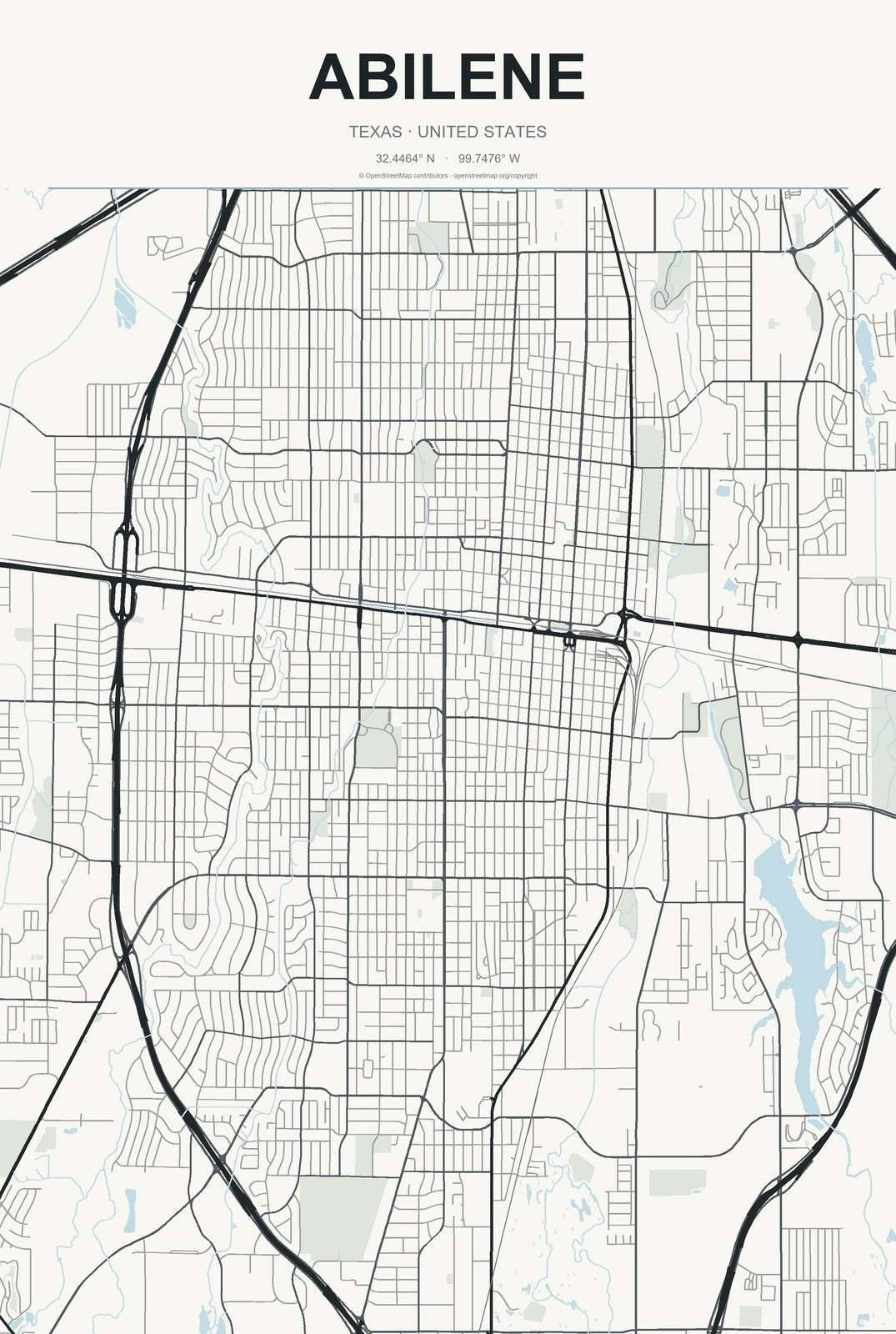 Abilene, Texas City Map Aluminum Sign in Headline Atlas style