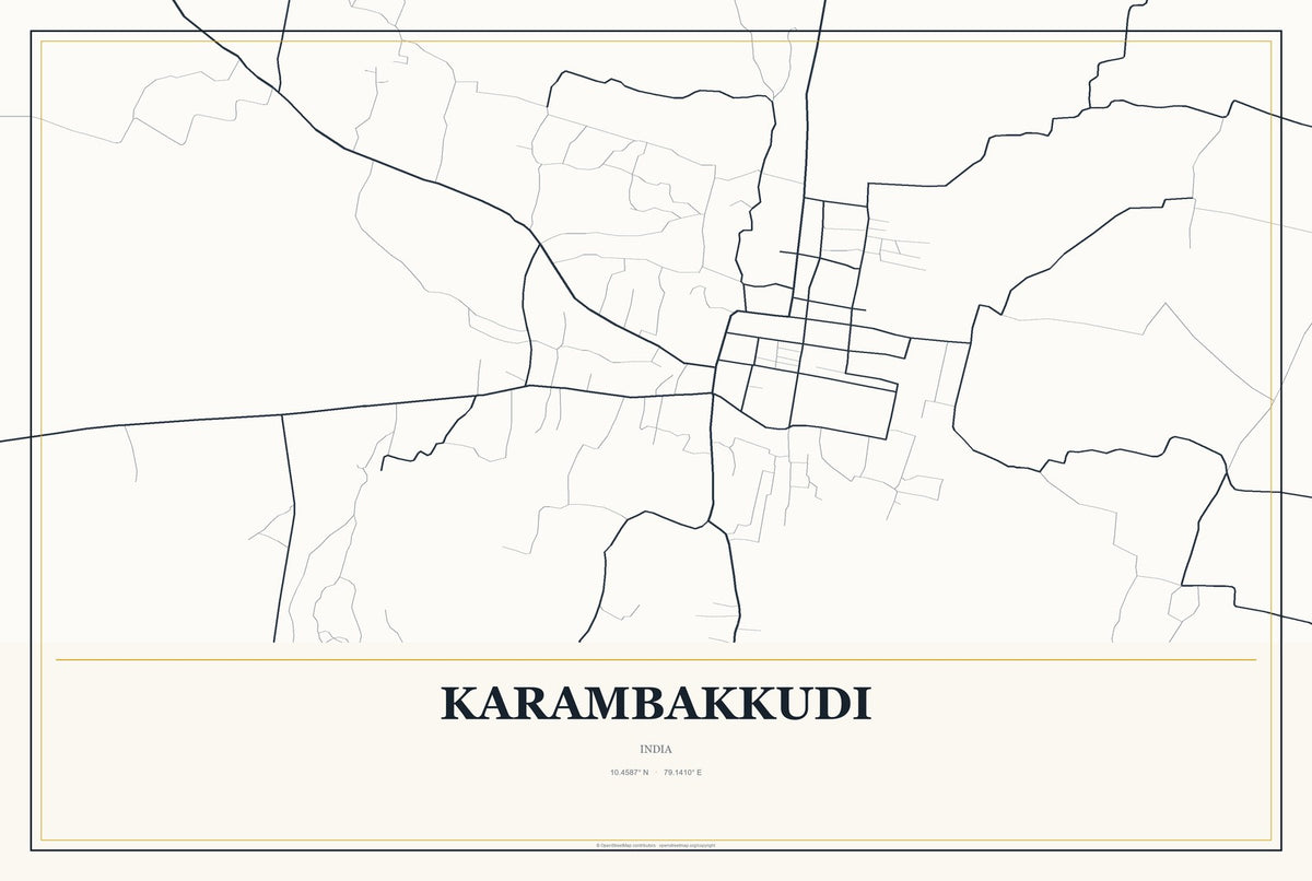Karambakkudi, India City Map Aluminum Sign in Citrine Modern style