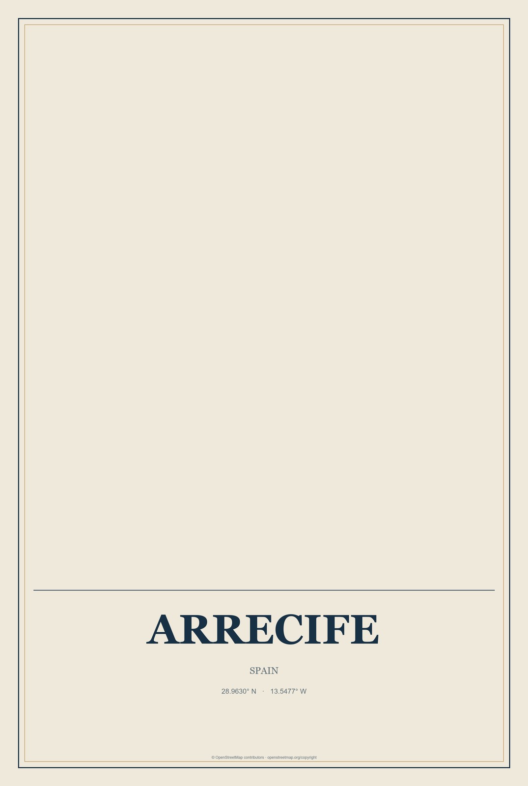 Arrecife, Spain City Map Aluminum Sign in Coastal Cutout style