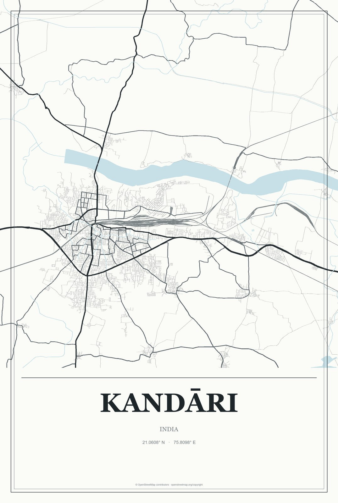 Kandāri, India City Map Aluminum Sign in Gallery Air style
