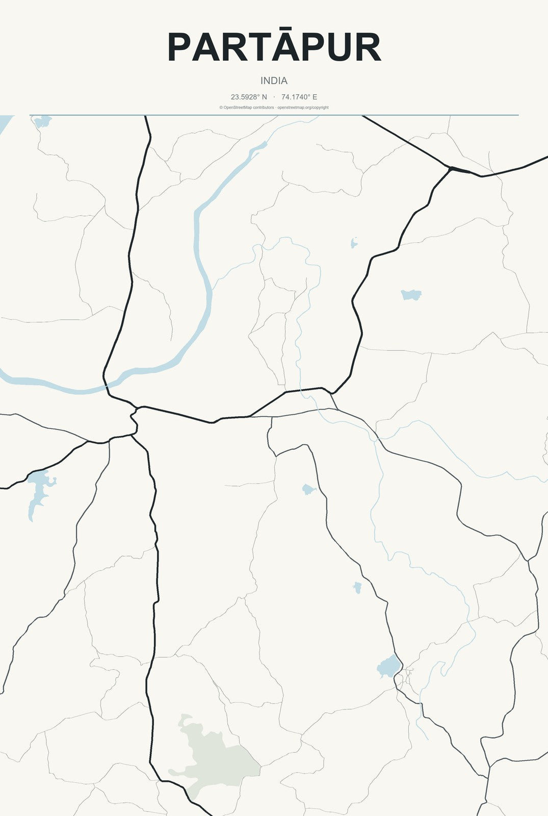 Partāpur, India City Map Aluminum Sign in Headline Atlas style