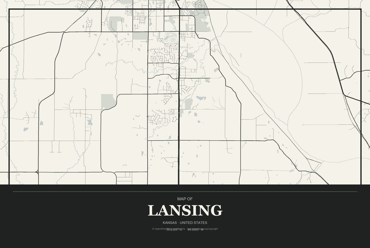 Lansing, Kansas City Map Aluminum Sign in Museum Plaque style