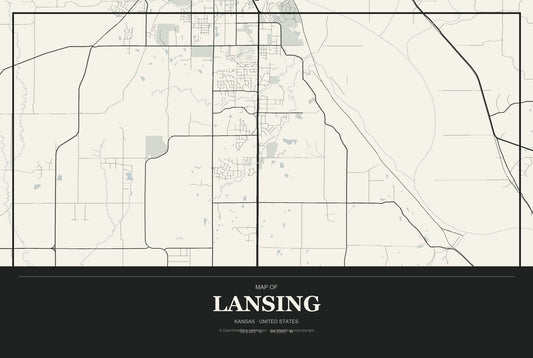 Lansing, Kansas City Map Aluminum Sign in Museum Plaque style