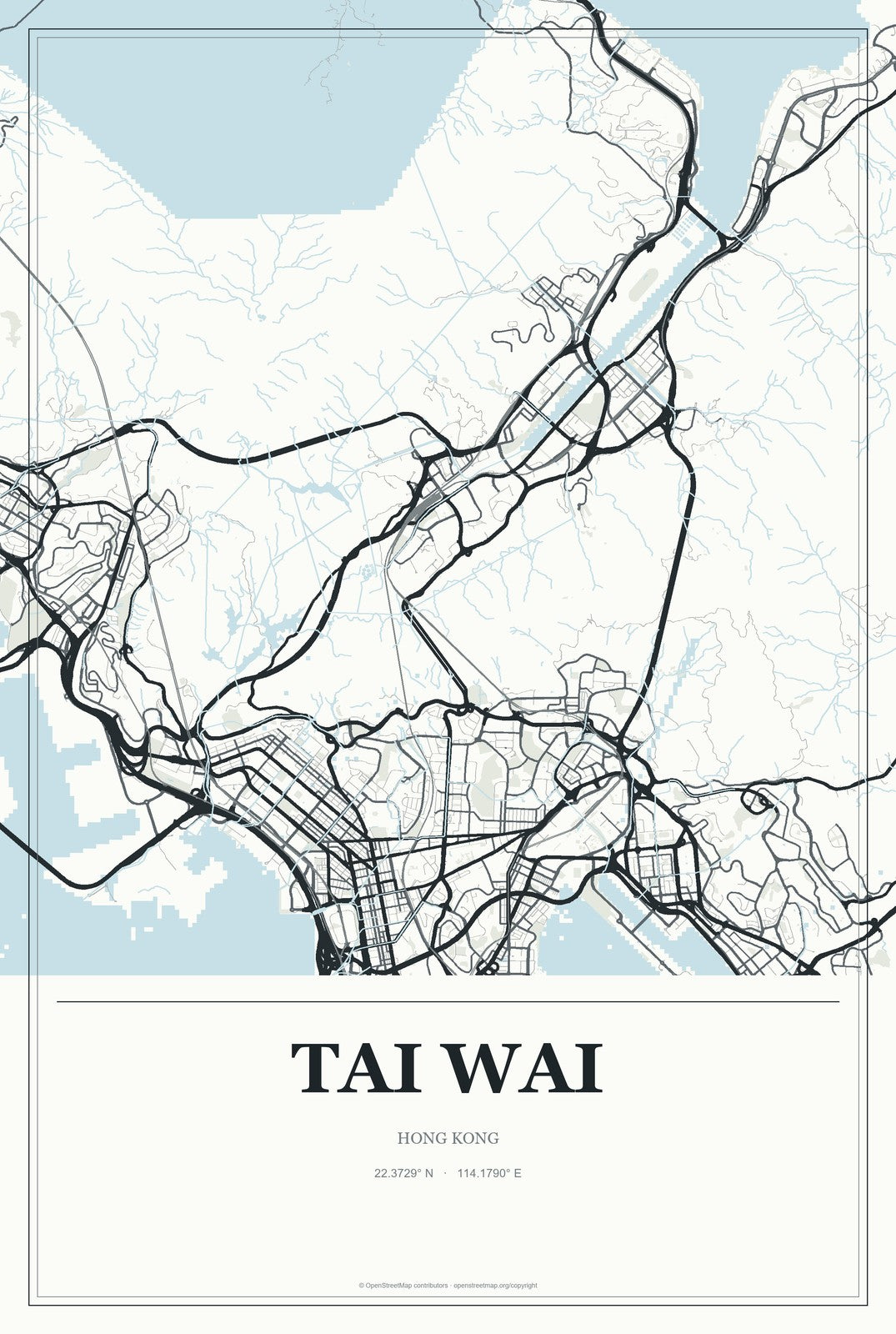 Tai Wai, Hong Kong City Map Aluminum Sign in Gallery Air style