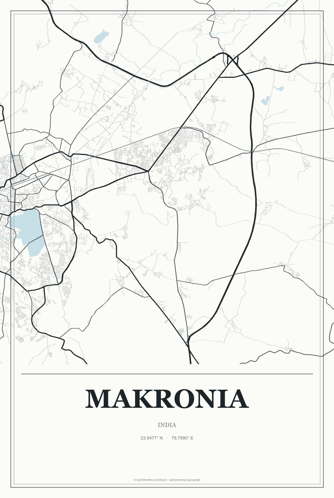 Makronia, India City Map Aluminum Sign in Gallery Air style