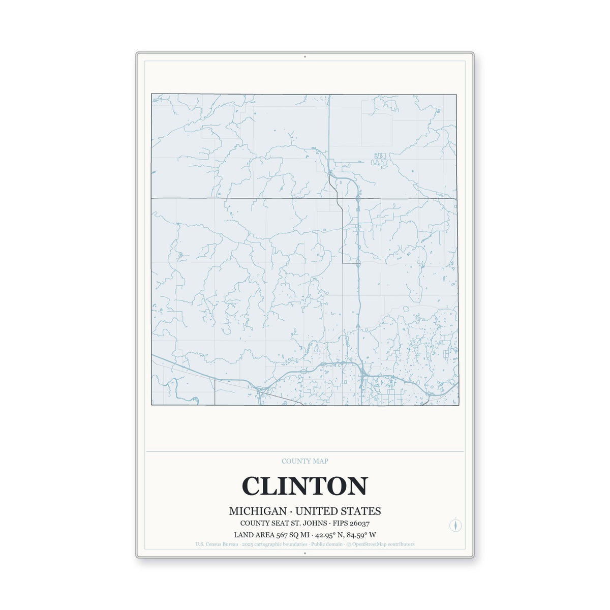 Clinton County, Michigan Map Aluminum Sign in Gallery Air style
