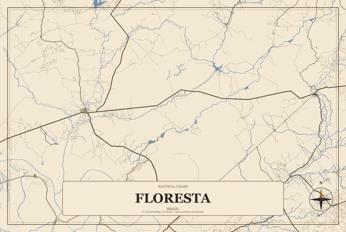 Floresta, Brazil City Map Aluminum Sign in Heritage Nautical style