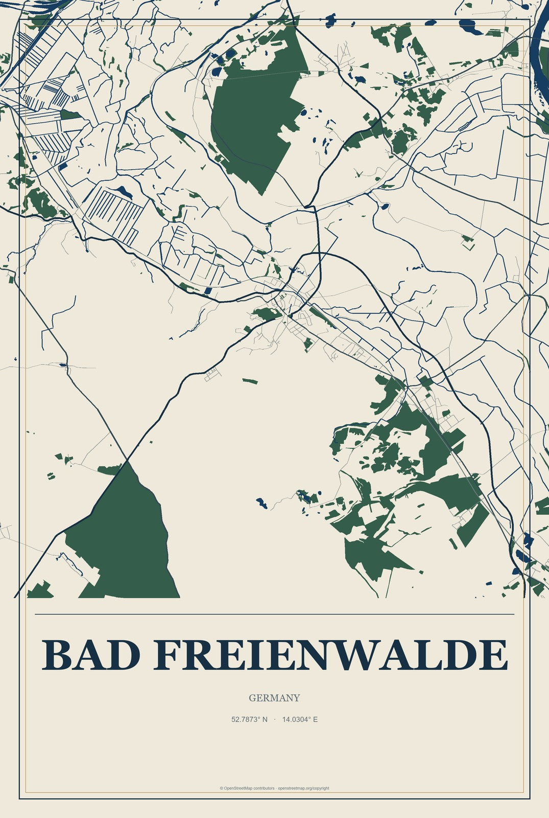 Bad Freienwalde, Germany City Map Aluminum Sign in Coastal Cutout style
