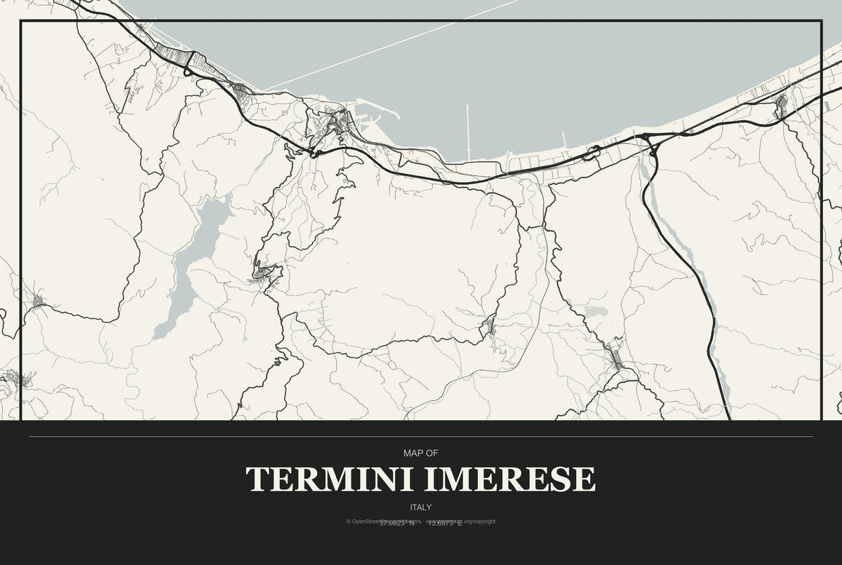 Termini Imerese, Italy City Map Aluminum Sign in Museum Plaque style