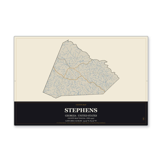Stephens County, Georgia Map Aluminum Sign in Museum Plaque style