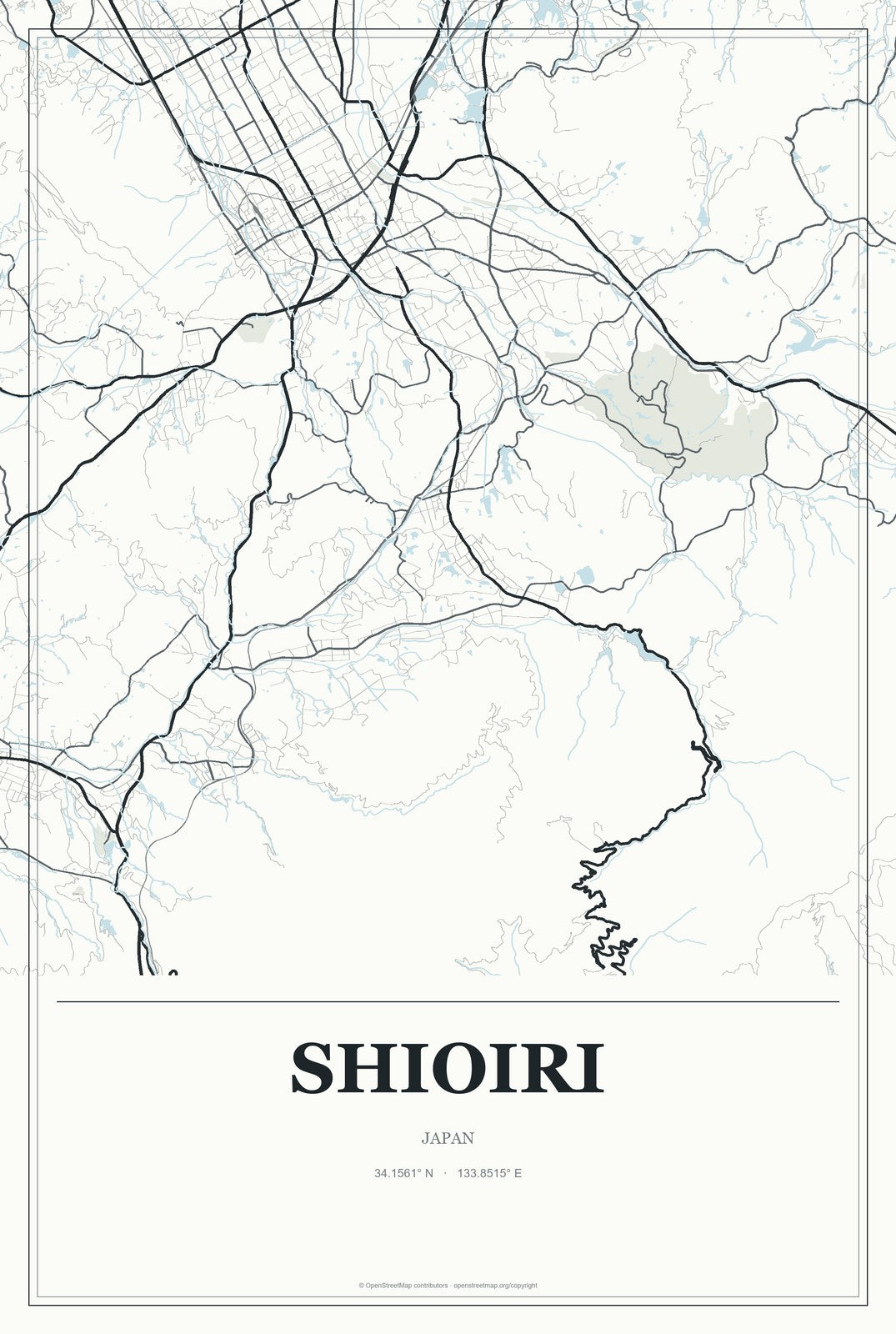 Shioiri, Japan City Map Aluminum Sign in Gallery Air style