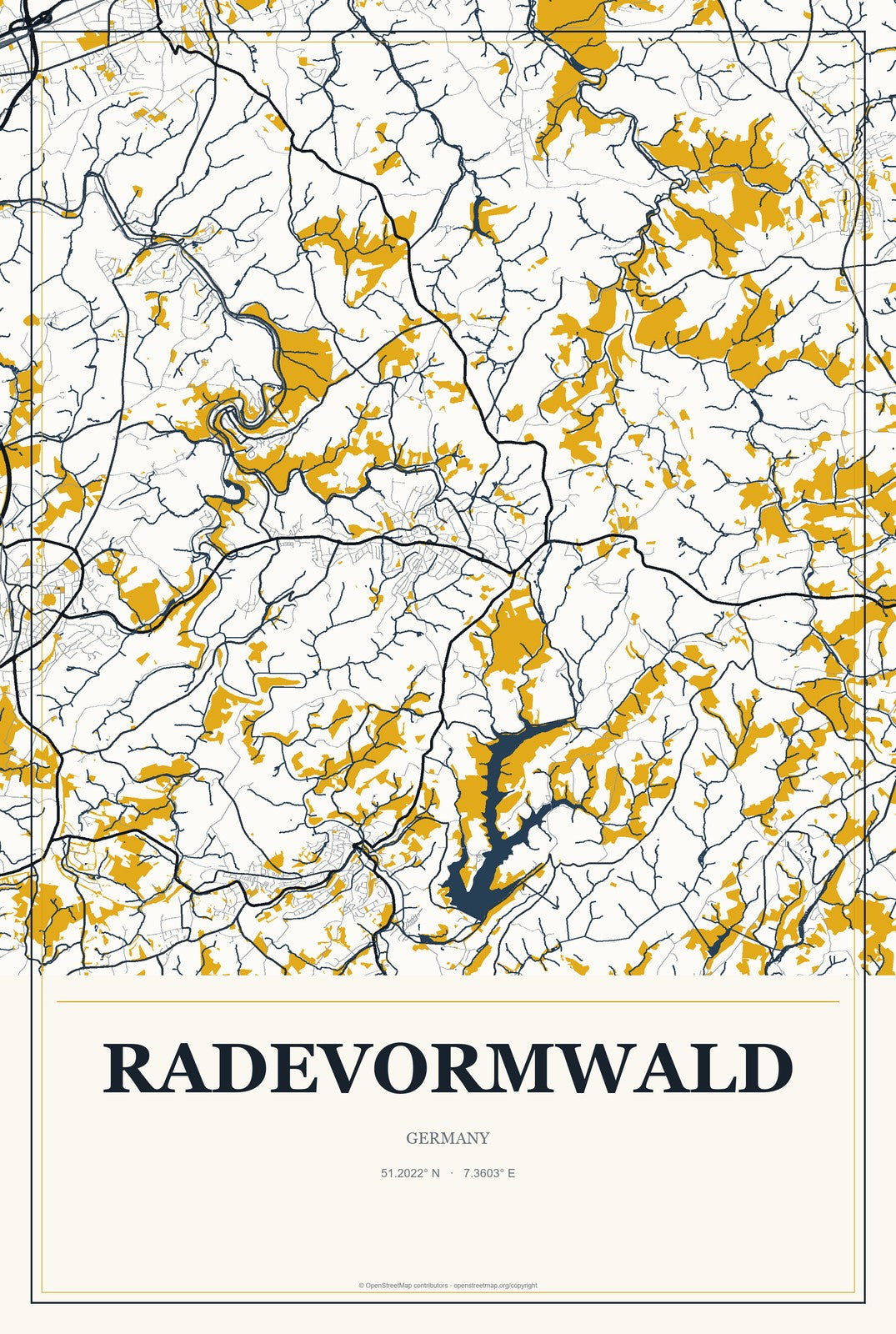 Radevormwald, Germany City Map Aluminum Sign in Citrine Modern style