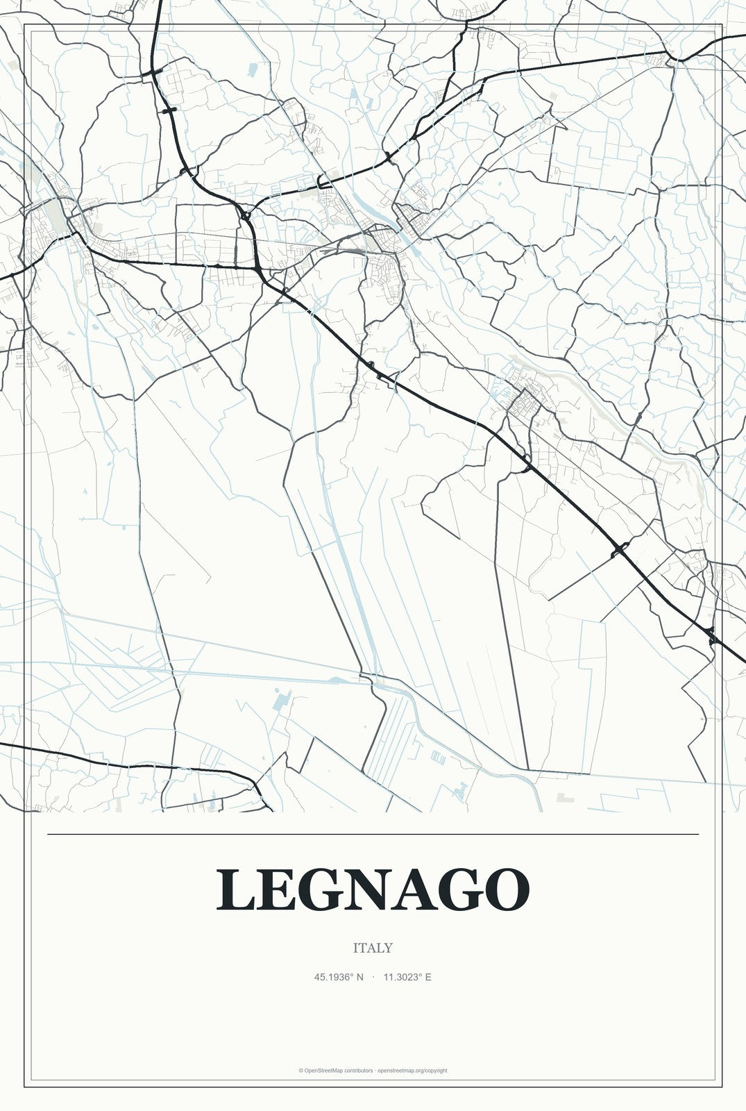 Legnago, Italy City Map Aluminum Sign in Gallery Air style