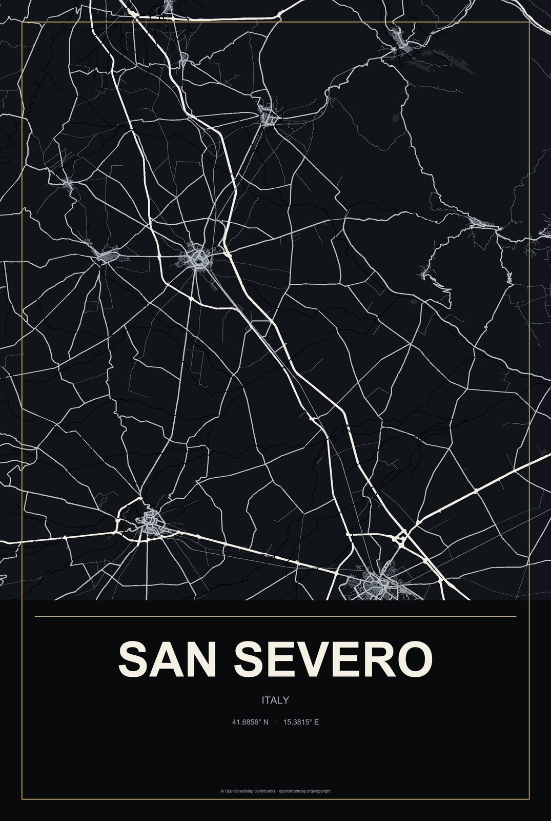 San Severo, Italy City Map Aluminum Sign in Metropolitan Noir style