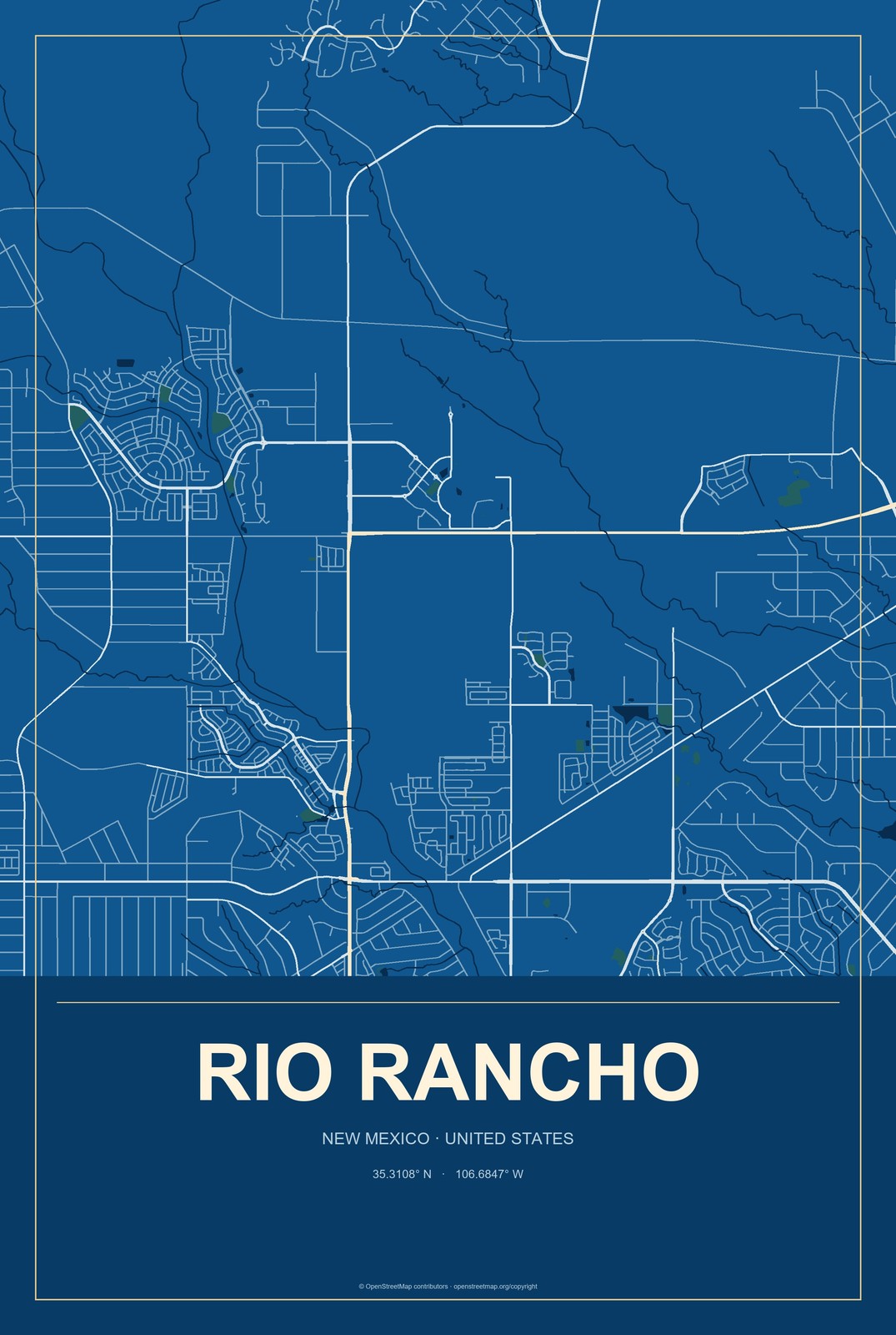 Rio Rancho, New Mexico City Map Aluminum Sign in Harbor Cobalt style