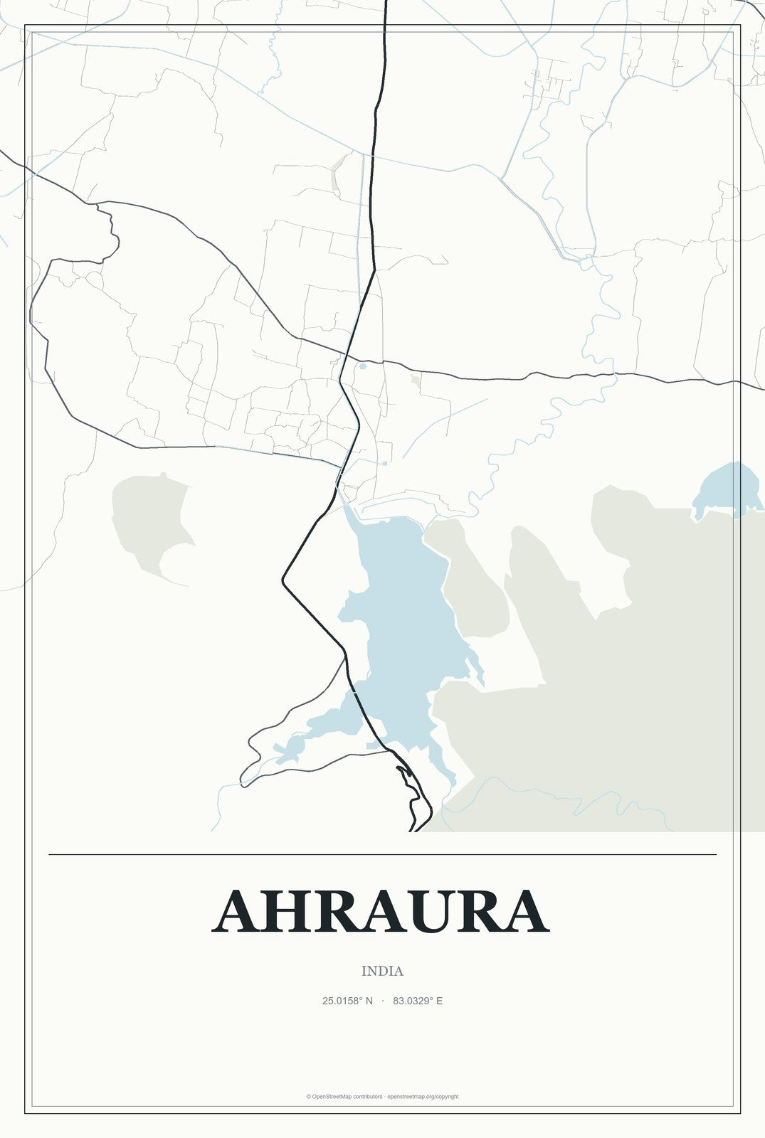 Ahraura, India City Map Aluminum Sign in Gallery Air style